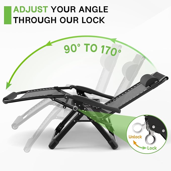 ZENPETIO 29In XL Zero Gravity Chair w/Cushion, Zero Gravity Recliner Lounge Chair for Indoor and Outdoor, Reclining Camping Chair for Lawn, Anti Gravity Chair with Cup Holder and Footrest, 440LBS