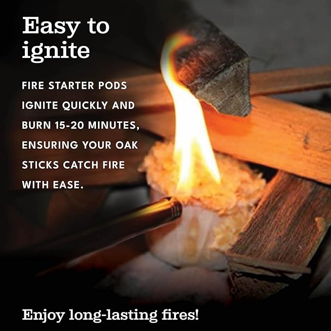 Superior Trading Oak Mini Fire Wood w/Fire Starter Pods, Winter Fireplace Starter, Wood Stove, USDA Cert 4-5??Kiln Dried Firewood, USA Made, 10-11 lbs in Plastic Storage Box
