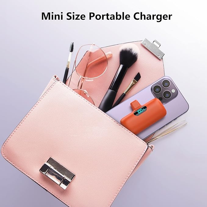 Small Portable Charger for iPhone, Upgraded 5000mAh PD Fast Charging Power Bank, Mini Plug-in Battery Pack Backup Charger Compatible with iPhone 14/14 Pro Max/13/13 Pro/12 Pro/11/XS/XR/X/8/7/6-Orange