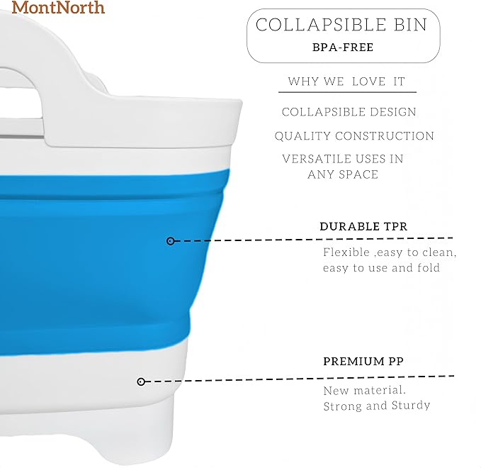 Collapsible Wash Basin 9L, Foldable Dish Tub with Drain Plug, Portable Collapsible Dish Basin, Camping Sink for Washing Dishes, Laundry & Kitchen Use (Blue)