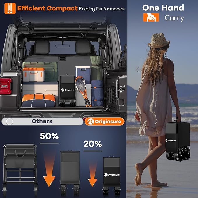 220L Collapsible Wagon Cart Foldable, 460LB Load Capacity Heavy Duty Folding Beach Wagons with Big All-Terrain Wheels, Utility Carts for Groceries, Shopping, Camping, Sports - Grey&Black