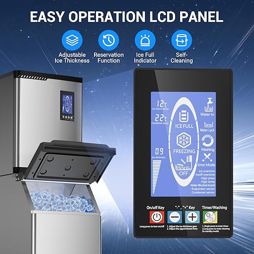 Commercial Ice Maker Machine 680Lbs/24H – Nugget Ice, 12 Adjustable Thickness Settings, 650Lbs Storage, Ideal for Restaurant, Bar, Hotel, Cafe (680lbs)