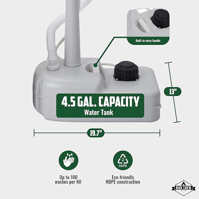 Hike Crew Portable Camping Sink & Waste Tank | Large Outdoor Hand Washing Station with 4.5 Gal Capacity, Hands-Free Foot Pump, Faucet, Soap Dispenser & Towel Rack | Includes 8 Gal Travel Waste Tank