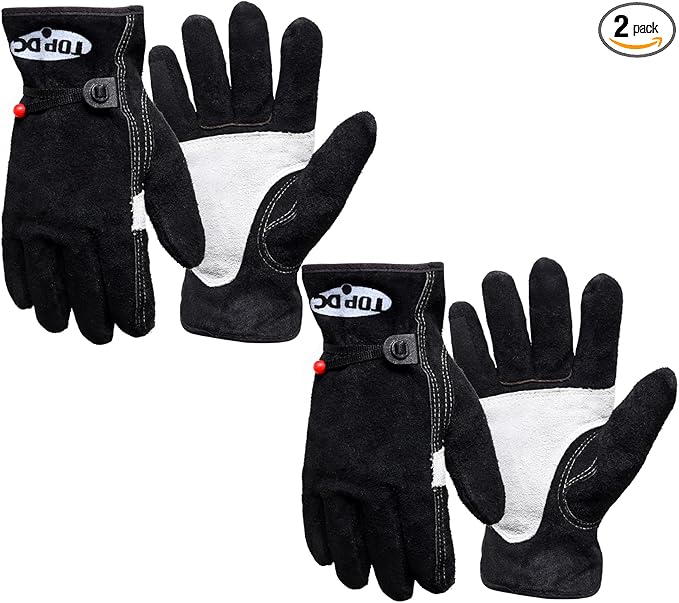 TOPDC 2 Pairs Leather Work Gloves for Men or Women, Cowhide Leather Gloves for Gardening, Tig/Mig Welding, Chainsaw, Farm, Ranch, Reinforced Palm, Adjustable Cuff, Cotton Lining, Firm Grip & Durable