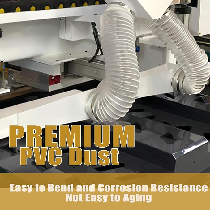 2 1/2" x 5' Dust Collection Hose, Puncture Resistant PVC Dust Collection Hose with Carbon Steel Wire Coil - Flexible Clear PVC for Dust Collectors