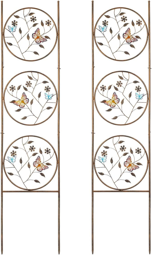 SUNNYPARK Set of 2 Butterfly Metal Garden Trellis for Climbing Plants, Decorative Vegetables Flowers Vine Trellis for Outdoor Patio 55'' H x 12.4'' W