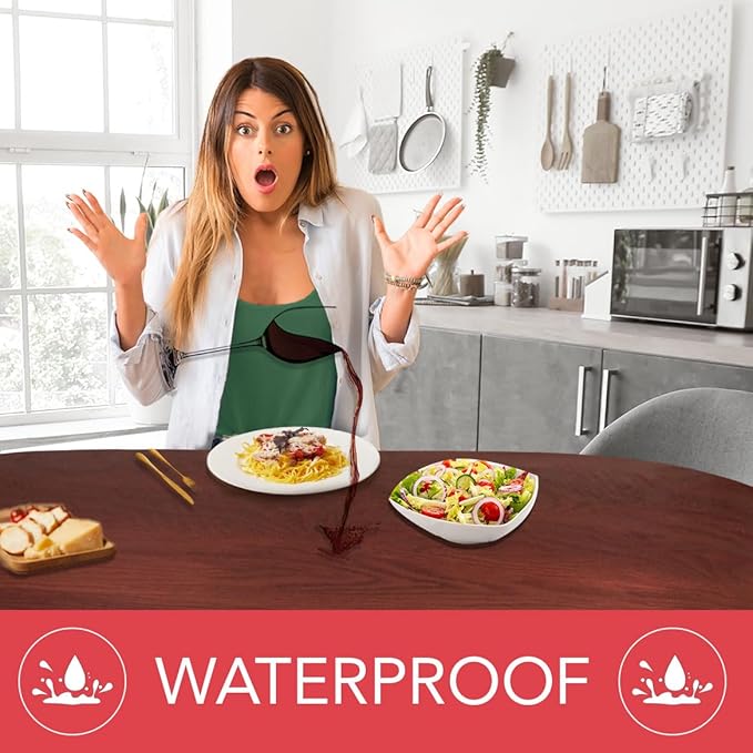 LAMINET Woodgrain Elastic Table Cover, Oblong, Mahogany Wood