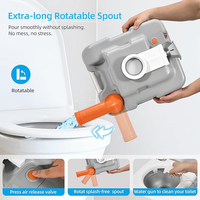 YITAHOME Portable Toilet Camping Porta Potty 5.8 Gallon with Hand Sprayer and Carry Bag, Leak-Proof Indoor Outdoor Toilet with Level Indicator, Handle Pump, Rotating Spout, for RV, Boat and Trips