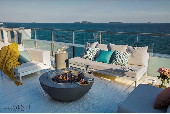 Elementi | Lunar Gas Fire Pit Cast Concrete 42" Round Fire Table, Outdoor Fire Pit Electronic Ignition | Canvas Cover, Lava Rock Included | Dark Gray (Propane Gas)