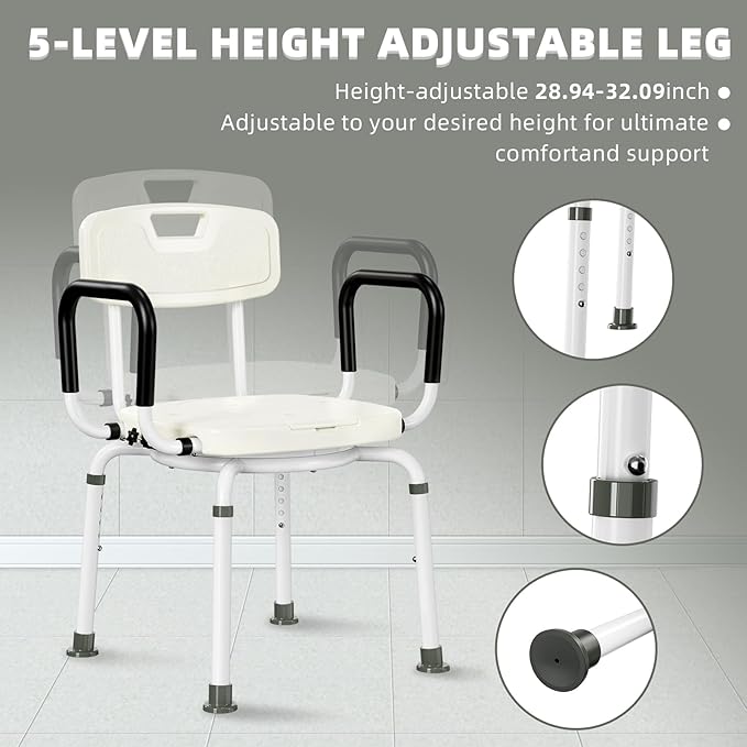 4 in 1 Bedside Commode for Seniors,Portable Toilet for Adults with Arms & Removable Bucket,Height Adjustable Commode Chair for Toilet，Swivel Shower Chair for Inside Shower for Handicapped, Adults