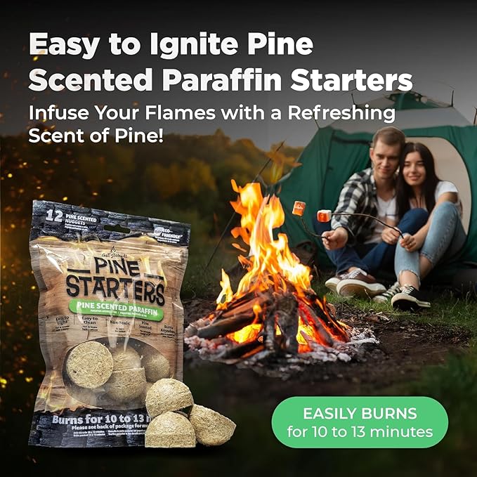 Pine-Scented Fire Starters (12-Pack) Clean & Chemical-Free | Fresh Pine Fragrance | Waterproof Fire Starters for Indoor Fireplace, BBQ, Campfire, Wood Stove, Chimney, Fire Pit, Grill, Smoker, Bonfire