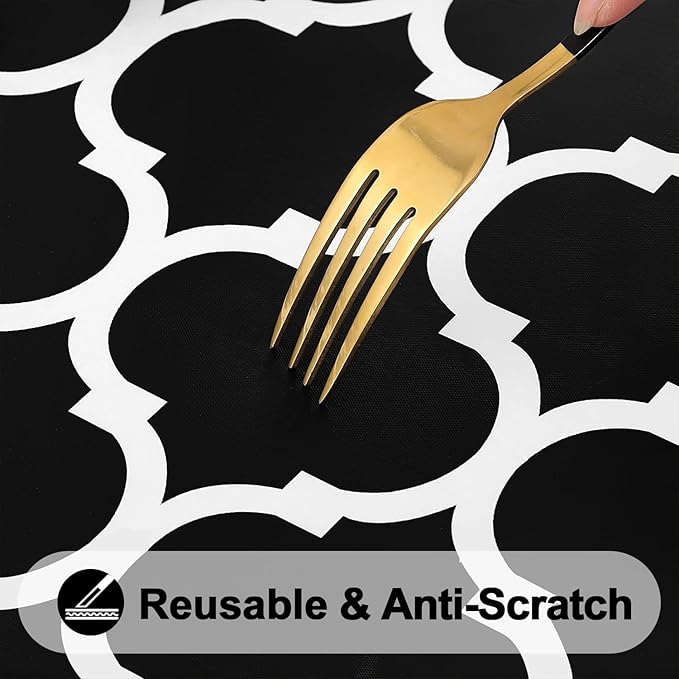 Smiry Rectangle Picnic Table Cover, Waterproof Elastic Fitted Camping Tablecloths for 5 Foot Tables, Wipeable Flannel Backed Vinyl Tablecloth Protector for Indoor, Outdoor (Black, 30x60 Inches)