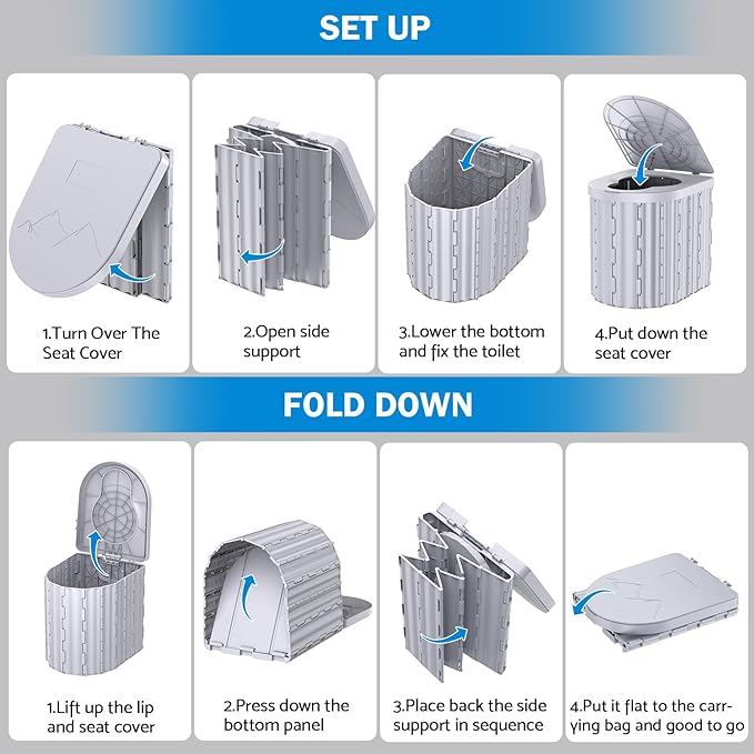 Portable Toilet, Upgraded 15'' toilet With Removable Paper Holder, Camping Toilet With A Load Capacity Of 450 Lbs, Portable Potty for Camping, Hiking, Road Trip, Car, RV, Tent, Beach, Truck Drivers