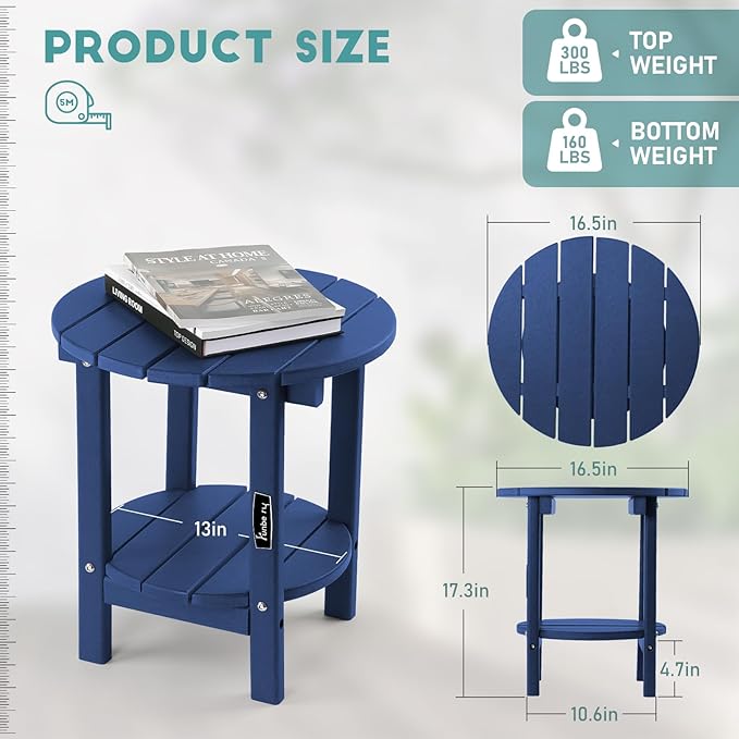 FUNBERRY Outdoor Adirondack Side Table, 2-Tier Patio End Tables, HDPE All Weather for Outside