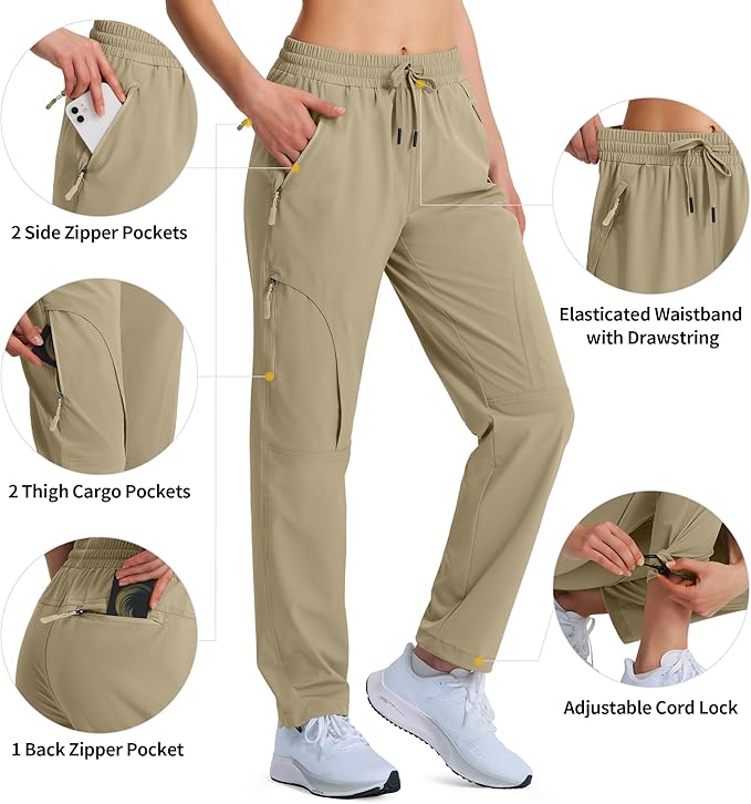 Women's Hiking Pants Quick Dry Lightweight Cargo Pants UPF 50 Water Resistant Zipper Pockets for Golf Travel Work Camping
