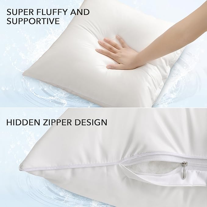 Oubonun 22x22 Outdoor Pillow Inserts (Pack of 2) - Square Waterproof Throw Pillow - Decorative Throw Pillows Insert for Couch Sofa Bed Patio Furniture - White Pillows
