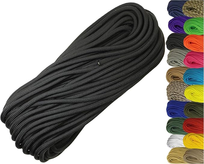 1/4" ParaMax Paracord 100 ft – 1000 lb Type IV Rope for Dog Leashes, Camping, Kayak Anchor - Made in USA - Black