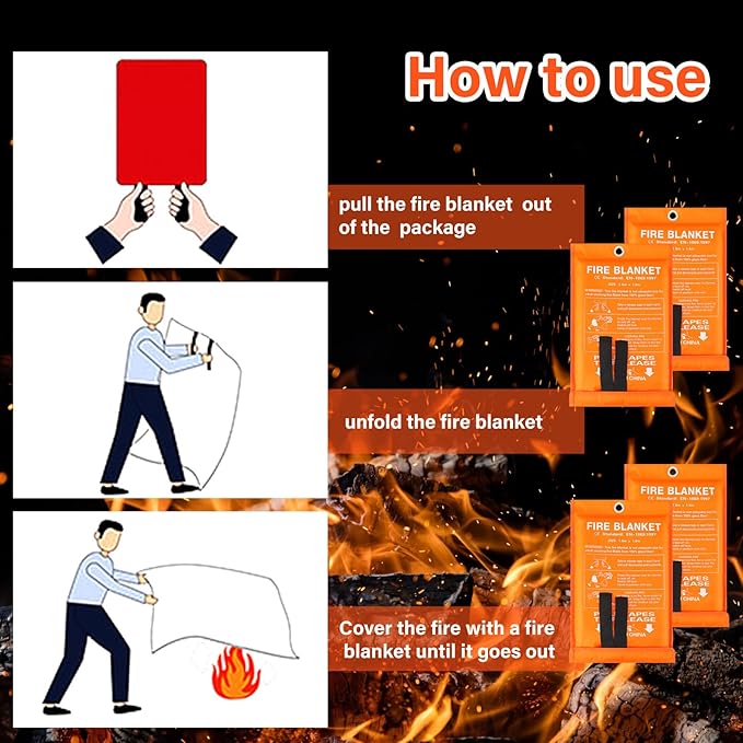 Macarrie 10 Pack 39” x 39” Fire Blanket Emergency for Home Kitchen Safety Suppression Blanket Fiberglass Fireproof Survival for Car Office (Orange)