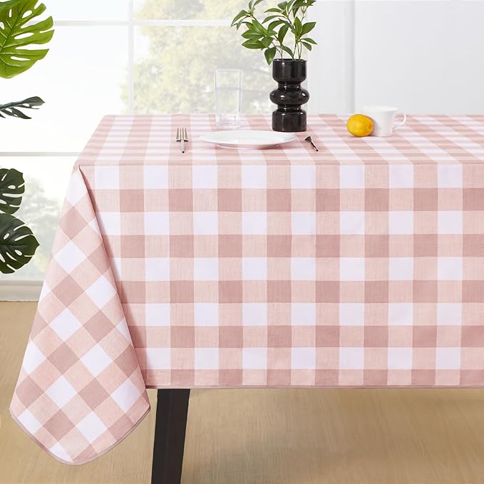 MOSAYT Rectangle Vinyl Tablecloth, 100% Waterproof Buffalo Gingham Plastic Table Cloth, Heavy Duty Wipeable Table Covers for Picnic, Outdoor, Camping - 54 x 108, Pink