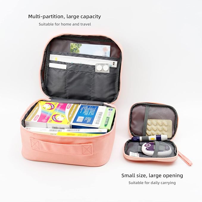 Cute Pink Empty First Aid Bags, Travel Medicine Bag for Women and Girls, Medical Supplies Organizer Bag, Portable Kit for Traveling, Car, Home, Camping, Office, Hiking, Outdoor