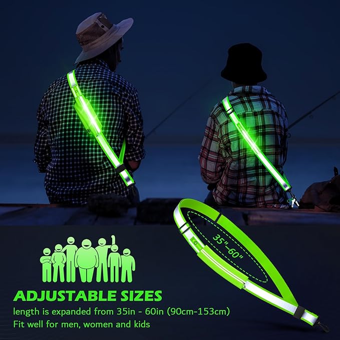 Reflective Sash Gear for Walking at Night,LED Reflective Belt Safety Lights,Lights for Night Dog Walking,High Visibility Type-C Rechargeable with Phone Holder for Men Women
