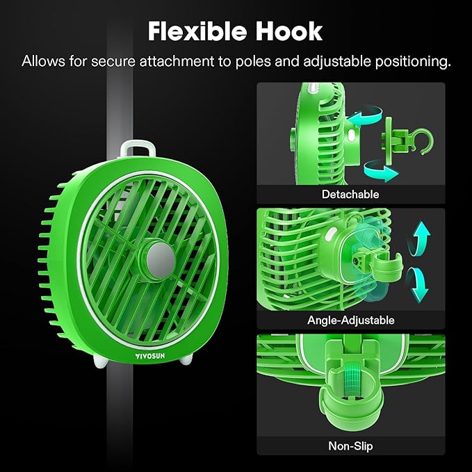 VIVOSUN AeroWave D4, 4” Grow Tent Clip Fan with Magnetic Hook, 3-Speed Strong & Quiet Airflow, Adjustable Airflow Angle for Hydroponics, Circulation & Cooling, Green, 1-Pack