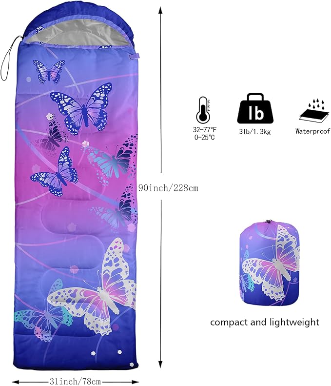 QOOMO Camping Sleeping Bags,3 Season Warm & Cool Weather,Lightweight,Waterproof Sleeping Bags for Adults & Kids,Traveling,and Outdoors,Camping Gear Equipment