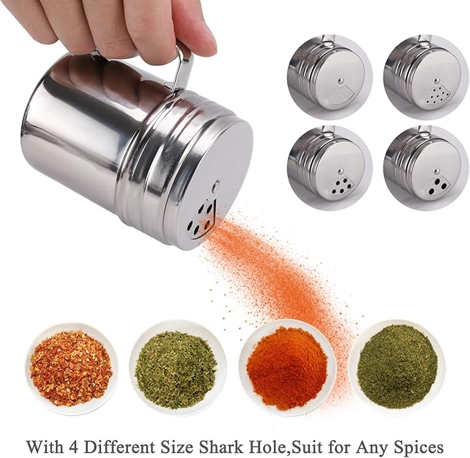 Accmor 9oz Salt and Pepper Shakers with Adjustable Pour Holes, Stainless Steel Dredge Shaker, Seasoning Spice Shakers for Salt Pepper Cinnamon Sugar Flour