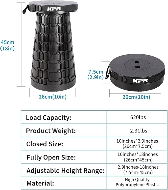 2025 Upgraded Collapsible Stool & 3IN1 Cushioned Carry Bag, Portable Telescopic Camping Chair, Adjustable Height Folding Step Stool Retractable Seat or Footrest for Outdoors & Indoor, Max 620lbs