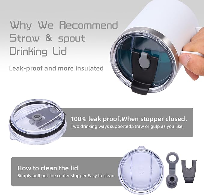 Volhoply 12oz Insulated Leakproof Coffee Mug with Flip & Straw Lid Bulk 4 Pack,Not Suitable for Sublimation,Double Wall Vacuum Stainless Steel Travel Tumbler Cup with Handle(White,4 Set)