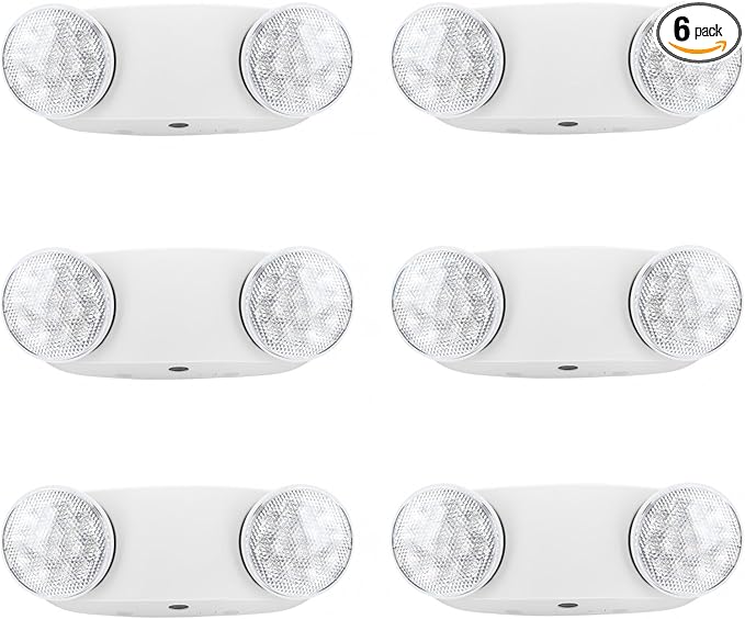 RMC LED Emergency Lights with Battery Backup, Two Head Adjustable Commercial Emergency Lighting, AC120-277V, Hardwired Emergency Exit Light Fixtures for Home,Office and Business, ETL Listed, 6 Pack