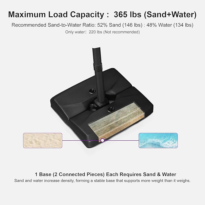 PURPLE LEAF 9' × 11.5' Patio Cantilever Umbrella with Base Outdoor Rectangle Adjustable Offset Umbrellas with 360-degree Rotation and 8 Heavy Duty Metal Ribs for Garden Deck Pool Beige