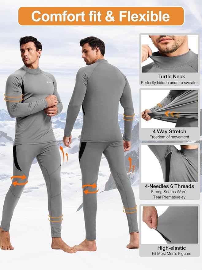 romision Thermal Underwear for Men Long Johns Fleece Lined Hunting Gear Bottom Top Set Base Layer for Cold Weather Gift