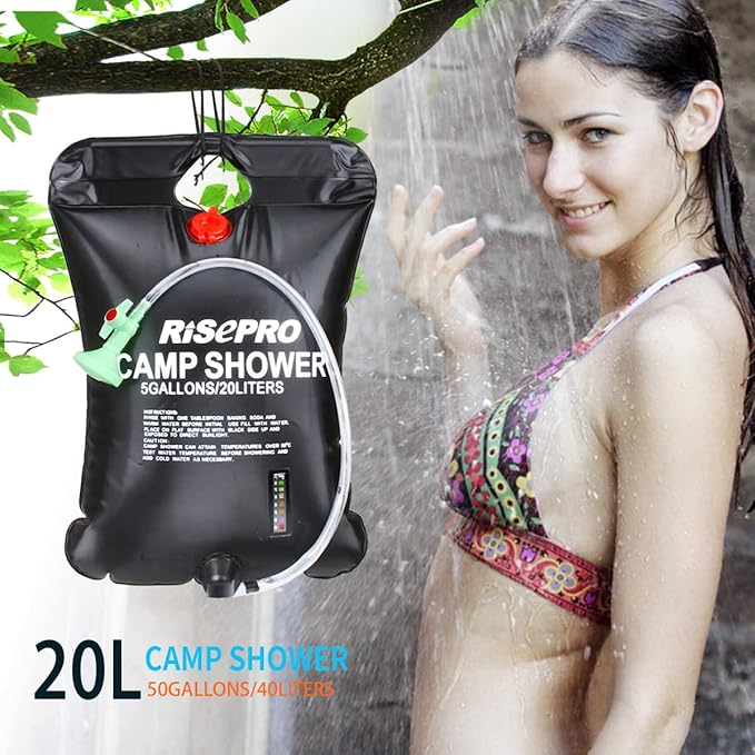 Solar Shower Bag, 5 gallons/20L Solar Heating Camping Shower Bag Temperature Indicator Hot Water 45°C Hiking Climbing C1004