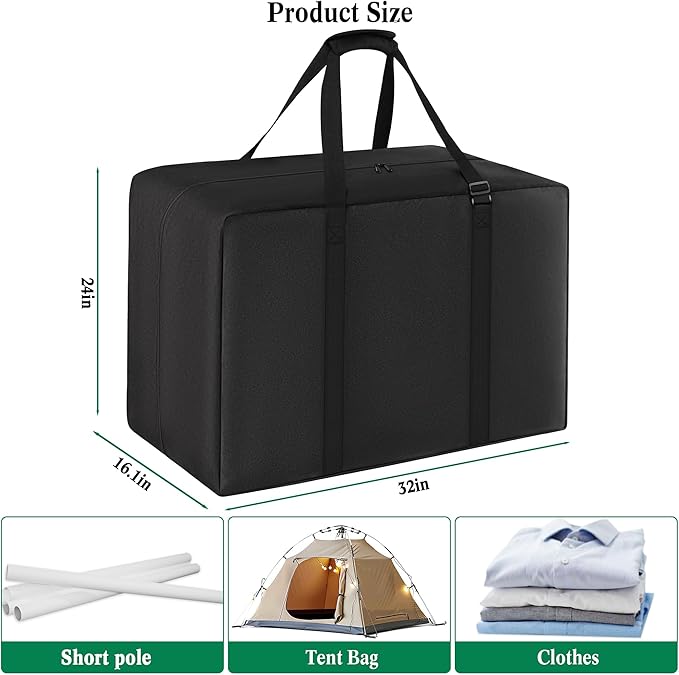 Tent Storage Bag, Heavy Duty Waterproof Tent Pole Bag with Padded Handles for Camping Sports Various Party Tent Canopy, 32" Lx W16.1"x24"H, Black