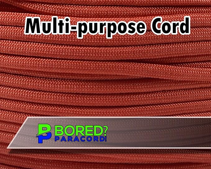 BORED? PARACORD! 550 lb Paracord - Ideal for Crafting, Camping, DIY Projects, Active & Military Outdoors - Strong Survival Rope - Tactical Parachute Cord Type III - International Orange 1000 Feet