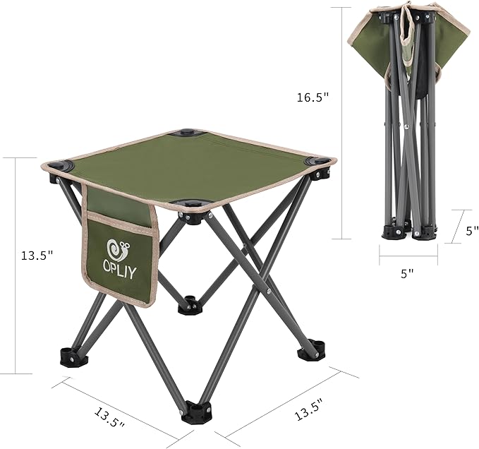 Opliy Camping Stool 2 Pack,13.5 Inch Portable Folding Stool for Outdoor Gardening and Beach Hiking Fishing,Foot Stool with Carry Bag (Green)