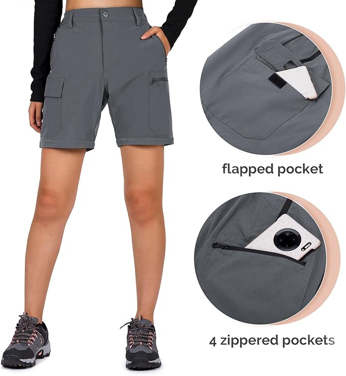 Cycorld Women's-Hiking-Pants-Convertible Quick-Dry-Stretch-Lightweight Zip-Off Outdoor Pants with 5 Deep Pockets