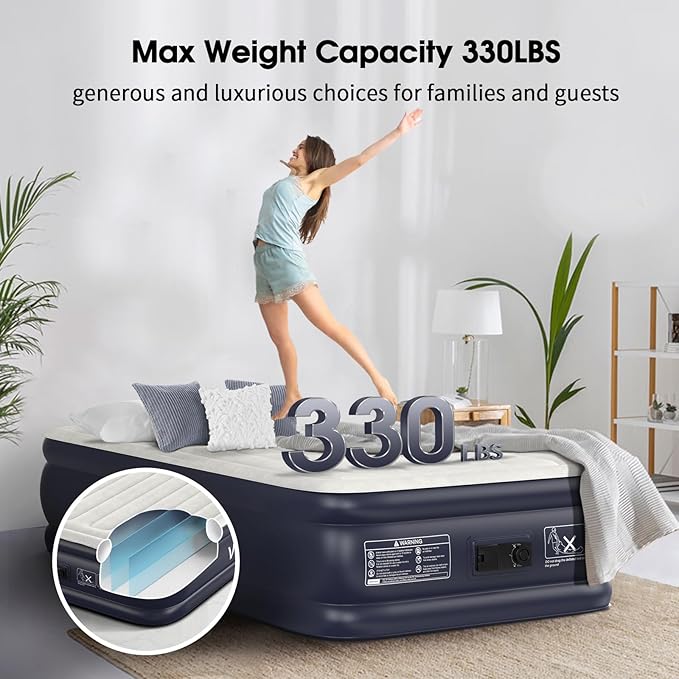 Twin Air Mattress with Built in Pump Raised,18''Inflatable Mattress of Upgraded Vertical Beams,Self Inflatable Blow Up Mattress in 3 Mins,Flocked Top Airbed with Carry Bag for Home,Camping