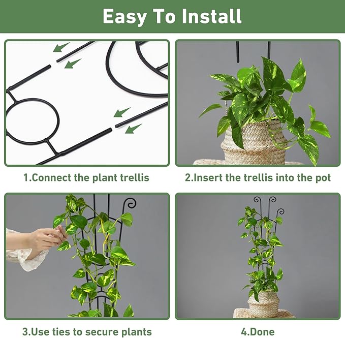 32.6in Plant Trellis for Climbing Plants Indoor, Expandable Large Metal Trellis for Potted Plants, Heavy-Duty Tall Pothos Plant Climber Support for Ivy Pothos Hoya Monstera, 2P