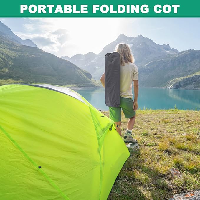 LILYPELLE Folding Camping Cot, Extra Wide Heavy Duty Sleeping Cots with Carry Bag, Double Layer Oxford Portable Travel Camp Cots for Home, Office Nap and Outdoor Beach