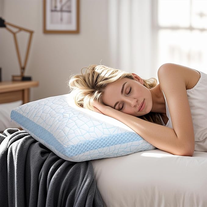 Shredded Memory Foam Pillow, Bed Pillows for Sleeping on Back, Stomach and Side Sleeper, Adjustable Pillows with Washable Cover (King - 2 Packs)