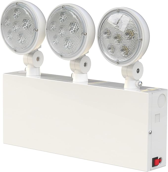 New York Certified LED Emergency Light, White Housing with Backup Battery, Two Adjustable Lamps Heads, 120-277V, Commercial Grade, Fire Resistant, UL Certified NYC-100 (3 Heads)