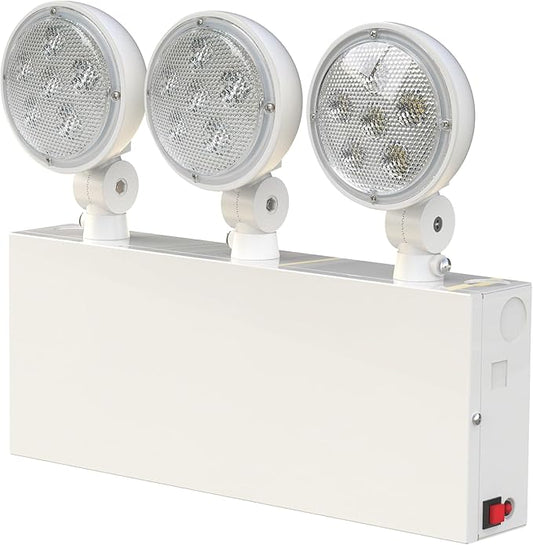 New York Certified LED Emergency Light, White Housing with Backup Battery, Two Adjustable Lamps Heads, 120-277V, Commercial Grade, Fire Resistant, UL Certified NYC-100 (3 Heads)