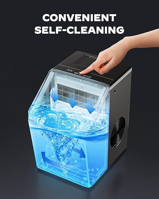 Silonn Ice Maker Countertop 44lbs/Day, Ice Cube Maker with Self-Cleaning, Stainless Steel Ice Machine with 2 Water Fill Options, Compact for Home Office Bar Party