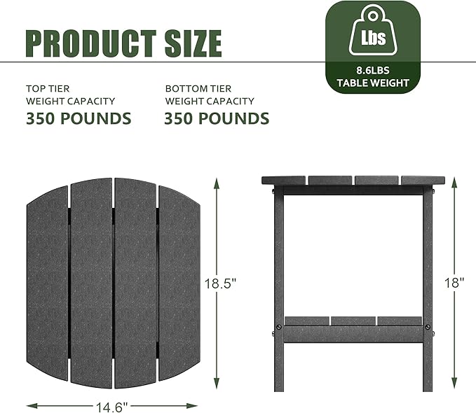 TORVA Patio Adirondack Side Table, Outdoor End Tables All-Weather Resistant HDPE Humidity-Proof Long Time Use for Deck, Lawn,Garden, Porch, Backyard End Table(Gray Color-2 Tier)