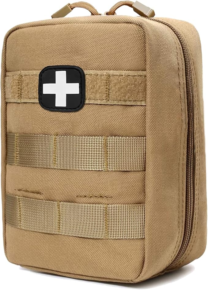 First Aid Kit EMT Medical IFAK Pouch, Molle Tactical Med Emergency Trauma Bag for Camping Home Car Hiking Hunting (Tan)