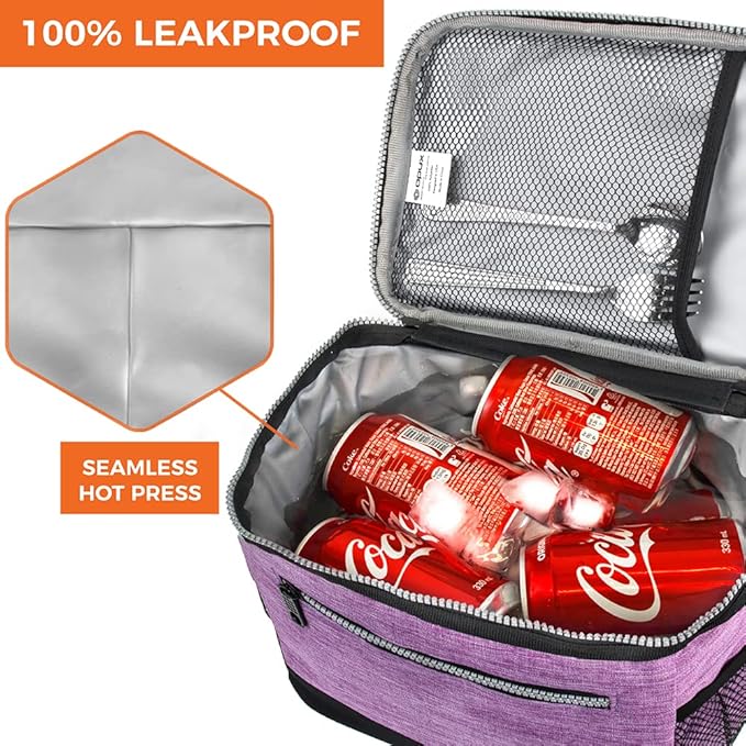 opux Insulated Lunch Box Men Women, Lunch Bag for Work School, Leakproof Soft Cooler Tote Adult, Large Lunch Pail Kids Boys Girls, Picnic Beach Food Bag with Shoulder Strap, Purple