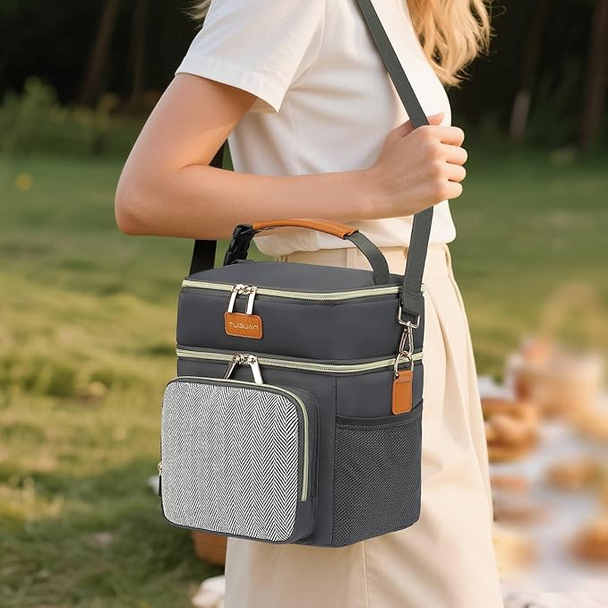 Tuguan Small 12 Can Cooler Bag Double-Layer Premium Portable Insulated Leakproof Lunch Bag Box with Ice Pack Mini Ice Chest Travel Soft Side Cooler for Picnic Hiking Beach Camping