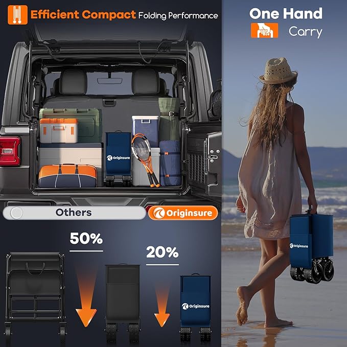 220L Collapsible Wagon Cart Foldable, 460LB Load Capacity Heavy Duty Folding Beach Wagons with Big All-Terrain Wheels, Utility Carts for Groceries, Shopping, Camping, Sports - Blue